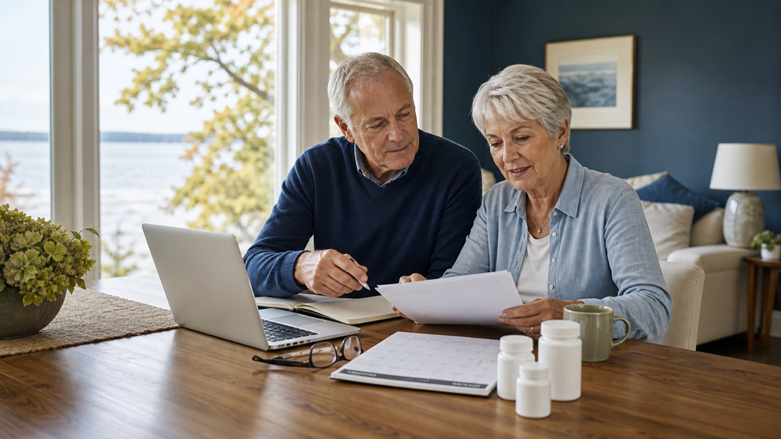 Older Michigan couple reviewing Medicare Part D coverage for 2027